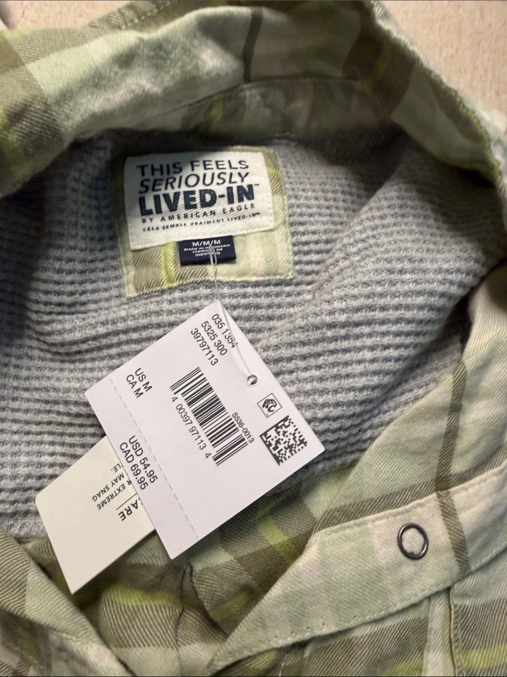 American Eagle Livin' On Green Plaid Button-Up Shirt